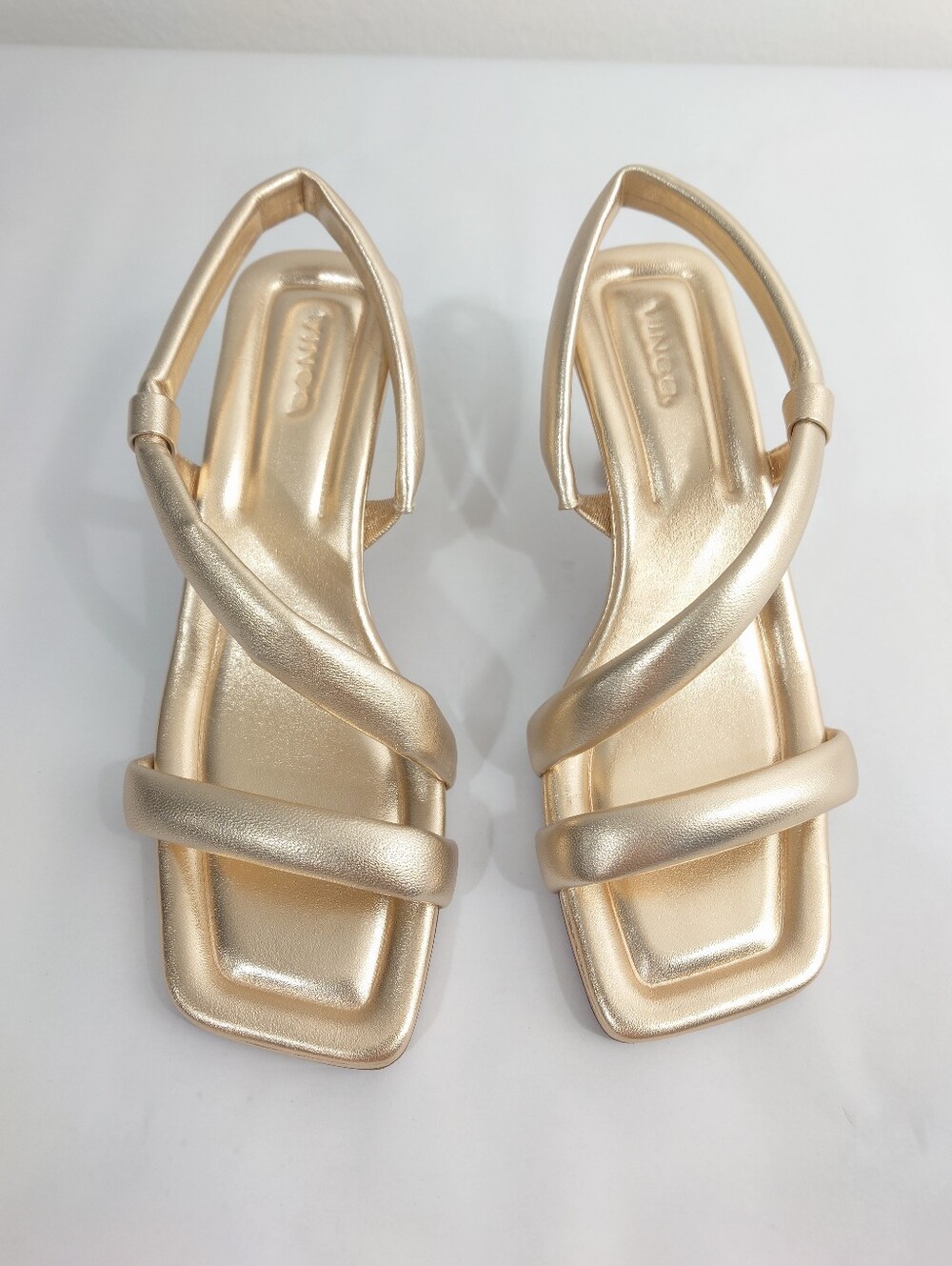 Vince Gold Metallic Square Toe Slingback Heels Size 7.5